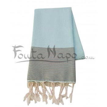 Fouta towel Honeycomb thin stripes Acqua & Kaki