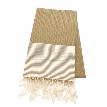 Fouta towel Honeycomb thin stripes Chestnut & Ecru