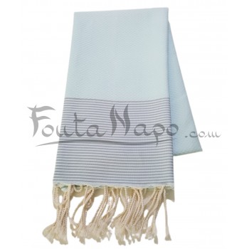 Fouta towel Honeycomb thin stripes Azurine & Grey