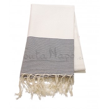 Fouta towel Honeycomb thin stripes White & Black