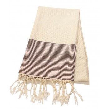 Fouta towel Honeycomb thin stripes Ecru & Brown