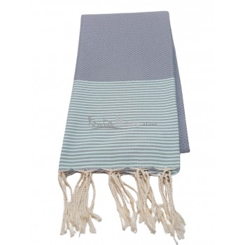 Fouta towel Honeycomb thin stripes Grey & Acqua