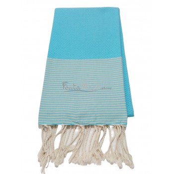 Fouta towel Honeycomb thin stripes Cyan & Sand