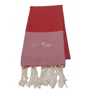 Fouta towel Honeycomb thin stripes Red & Grey