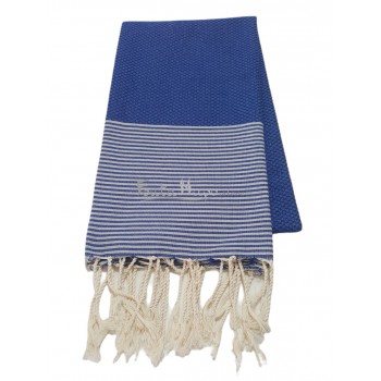 Fouta towel Honeycomb thin stripes Blue Royal & Grey