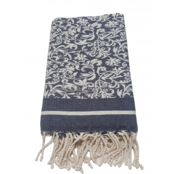 The Fouta towel Lily Flower Jacquard weaving Navy