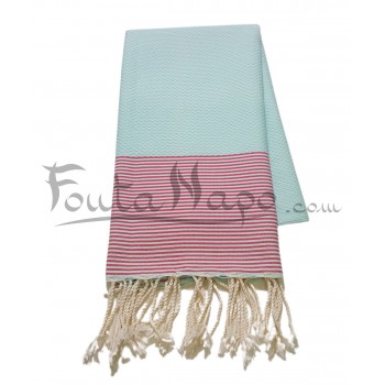 Fouta towel Honeycomb thin stripes Acqua & Fuchsia