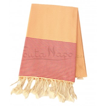 Fouta towel Honeycomb thin stripes Peach & Fuchsia
