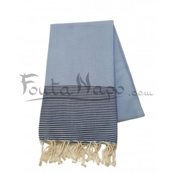 Fouta towel Honeycomb thin stripes Sky & Navy