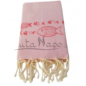 Fouta Towel Jacquard Sea Fish Pink & Coral